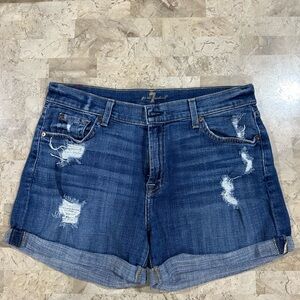 7 For All Mankind Blue Jean Shorts Distressed Style